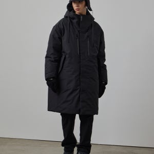 슬릭 후드 롱 다운 점퍼