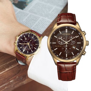 본사AS가능 시티즌 에코드라이브 AT2573-07X 남성가죽시계 태양빛충전 솔라