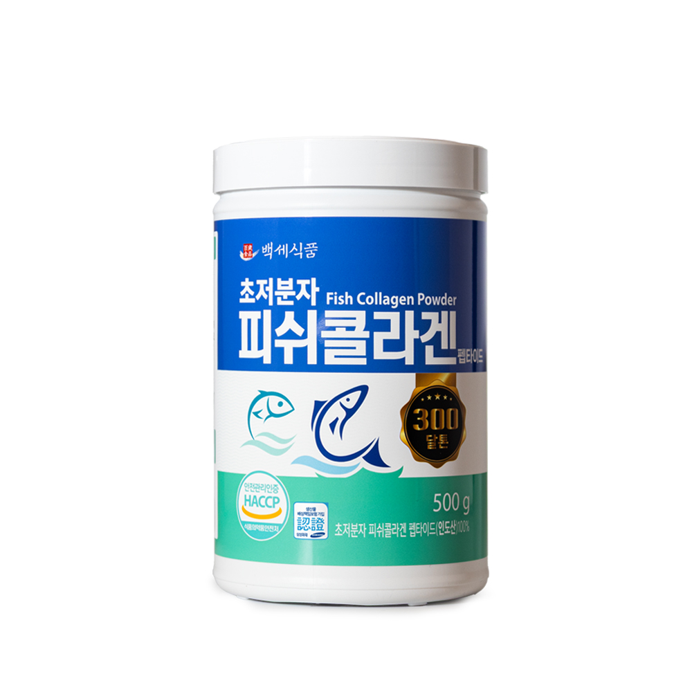<b>백세식품</b> 초저분자 <b>피쉬콜라겐</b> 펩타이드 500g 통 HACCP 인증