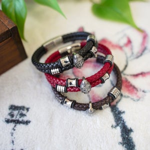 남자 부처님 불교 가죽 팔찌 아이템 버클 스틸 메탈