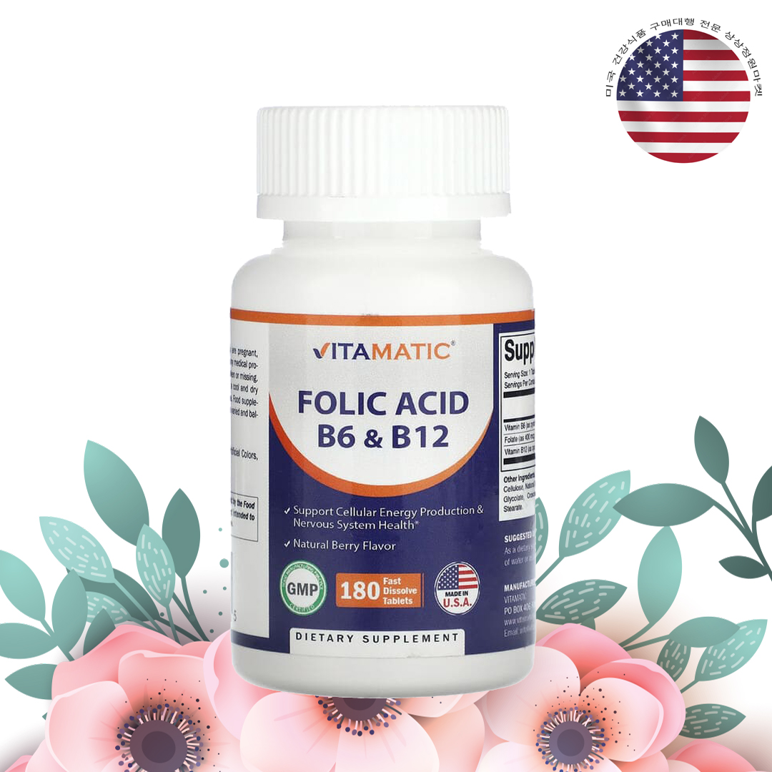 비타매틱 엽산 B6 B12 <b>시아노코발라민</b> 1000mcg 180정
