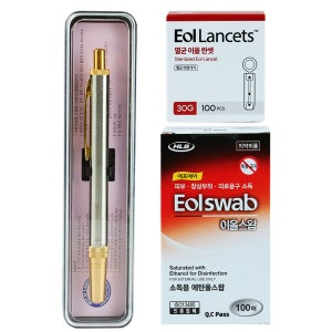 동화 스텐 사혈기 DH1 +이올 채혈침 100개+알콜솜 100매 채혈기 란셋 손따는기구