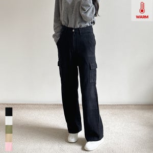 여성 카고바지 기모 와이드팬츠 겨울 하이웨스트 키작녀 빅사이즈