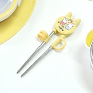 미피 1단계 교정용 젓가락 스텐304 유아 아기 어린이 연습 트레이닝 왼손 양손 연노랑