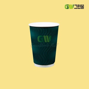 종이컵 16온스 3중 단열컵 그린 웨이브 500개 / HC