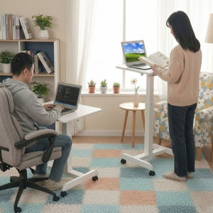 보이아 이동식 책상 데스크 높이 조절 사이드테이블 입식 스탠딩 보조 책상 화이트
