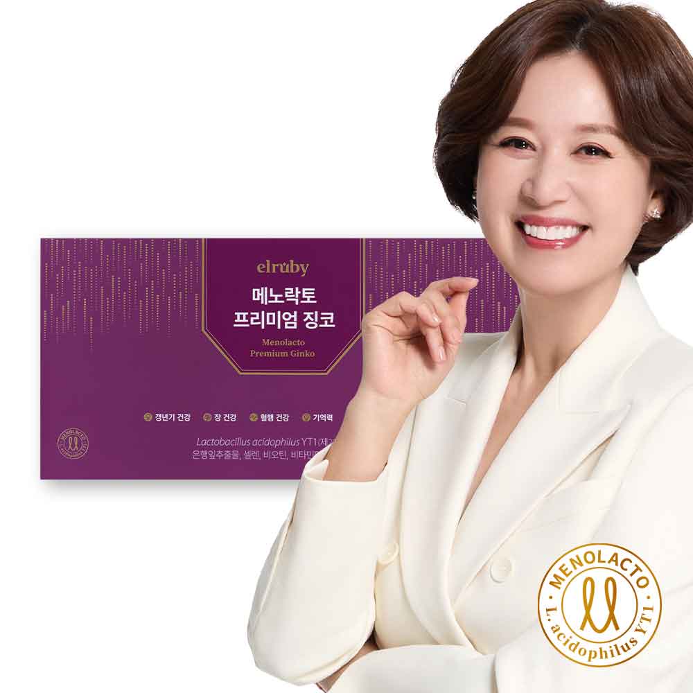 [최신상] 휴온스 박미선 <b>갱년기</b>유산균YT1 엘루비 메노락토 프리미엄 징코 3개월분, 90캡슐 1박스