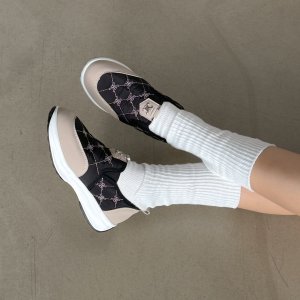 여자 캐주얼 가죽 패딩 콤비 슬립온 3cm