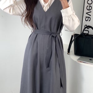 (여유핏/원단good) 미니멀 뷔스티에 브이넥 민소매 롱 원피스