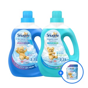 스너글 딥클린 액체세제 블루스파클플러스 실내건조 2.7L + 허거블코튼 클린앤케어 2.7L + (증정) 스너글 액체세제 블루스파클 300ml