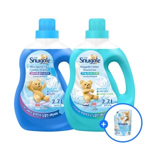 스너글 딥클린 액체세제 일반 드럼 겸용 블루스파클 플러스 실내건조 2.7L + 허거블 코튼 클린앤케어 2.7L + (증정)섬유유연제 허거블 코튼 200ML