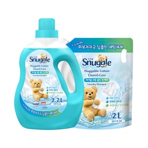 스너글 딥클린 액체세제 일반 드럼 겸용 허거블 코튼 클린앤케어 본품 2.7L + 리필 2L