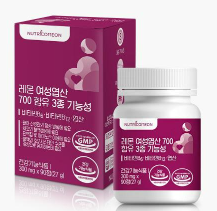 뉴트리커먼 <b>레몬 여성엽산 700함유 3종 기능성</b> 90정 3개월분