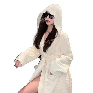 로브 가운 타올 패션 드레스 후드 야외 잠옷 여자 긴팔 화이트 S