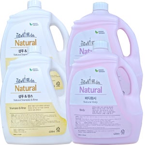 업소용 대용량 내추럴 샴푸&린스 겸용 4.2kg x2개 + 바디 2개 올인원 미용실 헬스장 사우나 호텔 모텔