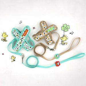 피너츠 피크닉 X하네스(S-L) 2M 리쉬 세트 체크패턴과 톡톡튀는 시선집중 가슴줄