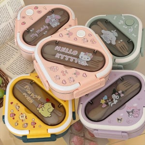 [그루비마켓] 산리오 스테인리스 스틸 사각 도시락 캐릭터 시나모롤 마이멜로디 키티 쿠로미 폼폼푸린 304 스텐 도시락 직장인 학생 피크닉 어린이 도시락