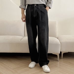 [Awesome][1+1할인] 에스트레야 블루 모던핏 시그니처 원턱 와이드 데님 팬츠 3color