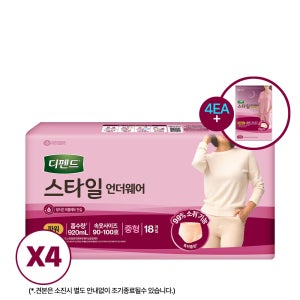 [견본추가증정] 디펜드 스타일 언더웨어 여성 요실금용 팬티 중형, 18개입, 4팩