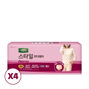 디펜드 스타일 언더웨어 여성 요실금용 팬티 대형, 16개입, 4팩
