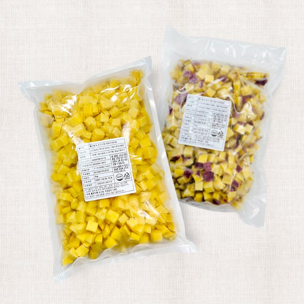 국내산 냉동 스팀 고구마 큐브 다이스 17mm 2kg 탈피 미탈피 식당용 업소용