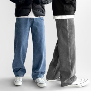 1+1 남자 융기모 청바지 기모 와이드 밴딩 겨울 데님 팬츠