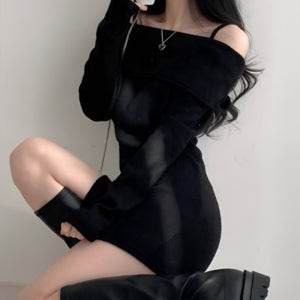 오프숄더 원피스 미니 숏 긴팔 봄 가을 겨울 여름 파티룩 연말 골지 20대 여자 여성