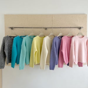 울니트 겨울스웨터 루즈핏 도톰 부드러운 라운드니트 퍼플 핑크 소라 블루 부클