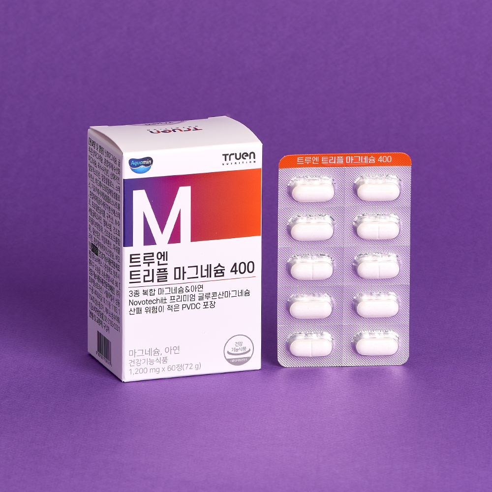 <b>트루엔</b> 트리플 <b>마그네슘</b> 아연 영양제 글루콘산 산화 아쿠아민 400mg 60정 1개