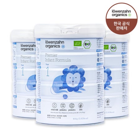 뢰벤짠 오가닉스 프리미어 유기농 분유 1단계(출생~180일까지) 800g 3캔