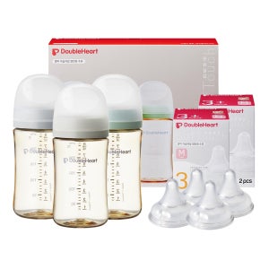 [더블하트] 3세대 240ml 모먼트/디어프렌즈 트리플팩 (젖병3개/노꼭지)+젖꼭지4개