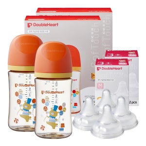 [더블하트] 240ml 디어프렌즈 트윈팩2개(젖병4개/노꼭지)+젖꼭지4개