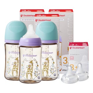 [더블하트] 3세대 240ml 디어프렌즈 젖병3개(젖꼭지포함) +젖꼭지2개