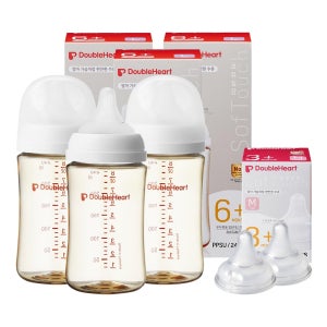 [더블하트] 3세대 240ml 베이직 젖병3개(젖꼭지포함) +젖꼭지2개