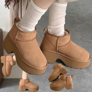 [+착화영상] 소가죽 스웨이드 에코퍼 양털 경량 EVA 청키 플랫폼 앵클부츠 6cm