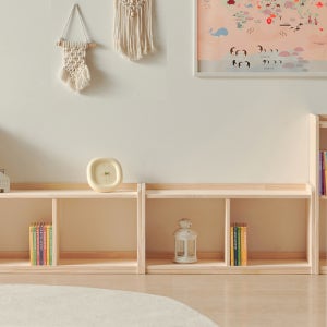 착한목수 소나무 DIY 친환경 원목 낮은 아기 책장 교구장 수납 거실책장 1단 600