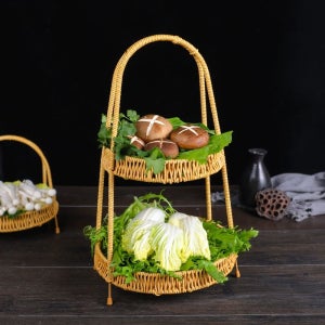 다층 채소 준비 정리 전골 진열 트레이 핫포트 다기능 라탄 선반 훠궈 레스토랑 2단