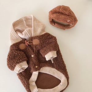 강아지옷 부클 후드 자켓 브라운S