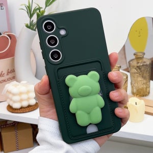 곰돌이그립 톡거치대 풀커버 카메라보호 젤리 실리콘 카드 케이스 그린, 갤럭시A16