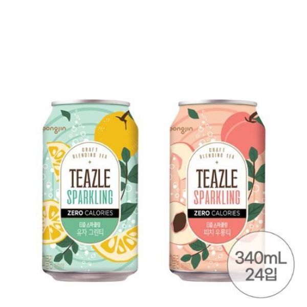 <b>웅진식품</b> 티즐 스파클링 유자그린티/피치우롱티 340ml X 24캔