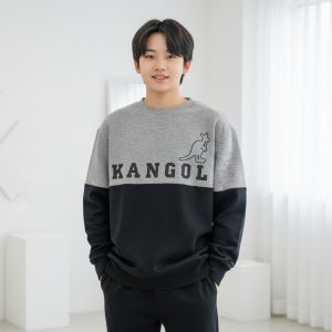 캉골 남녀공용 맨투맨 로고 남녀공용 블랙그레이 K96171빅로고