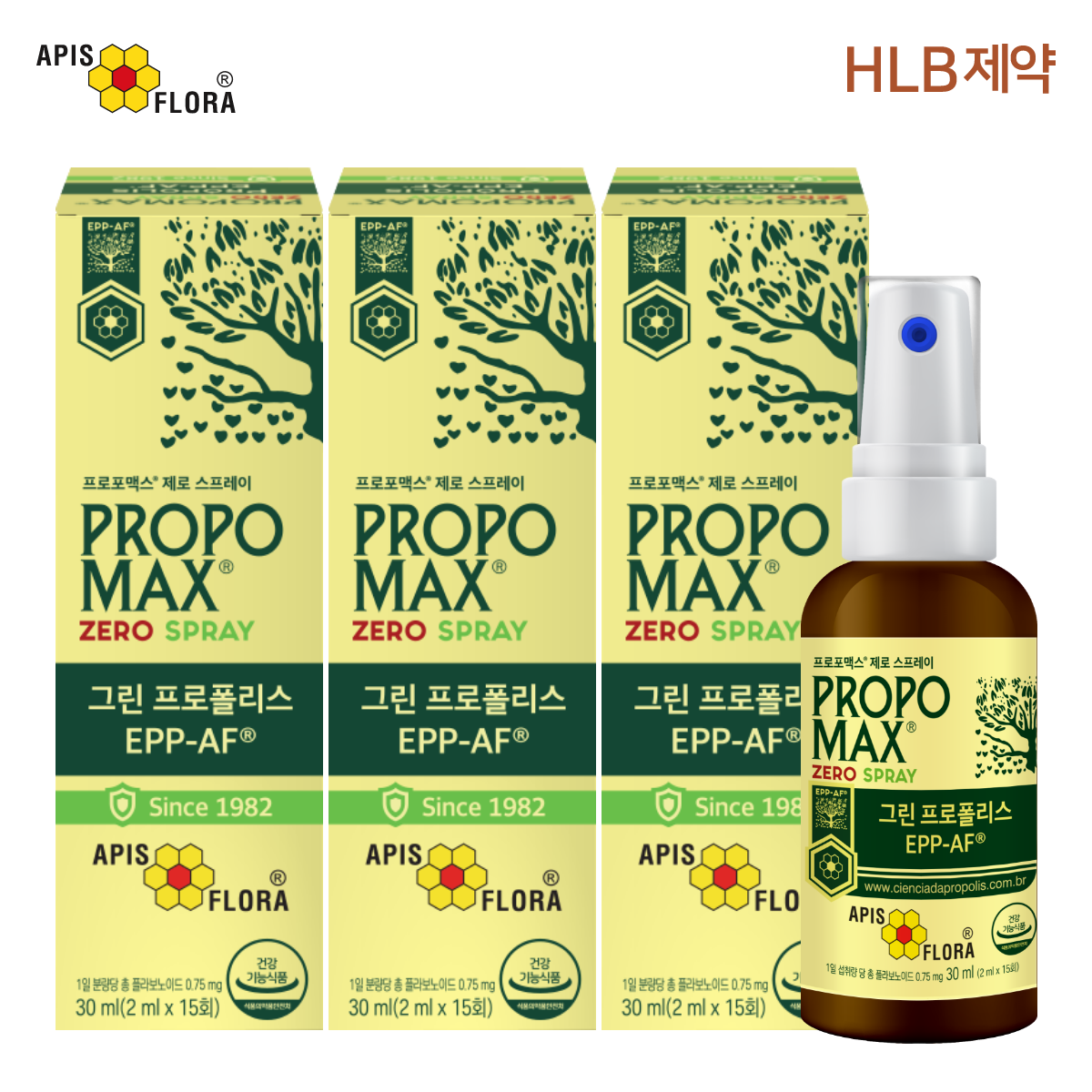 브라질 아피스플로라 프로포맥스 제로 스프레이 그린 프로폴리스 원액 30ml, 3개