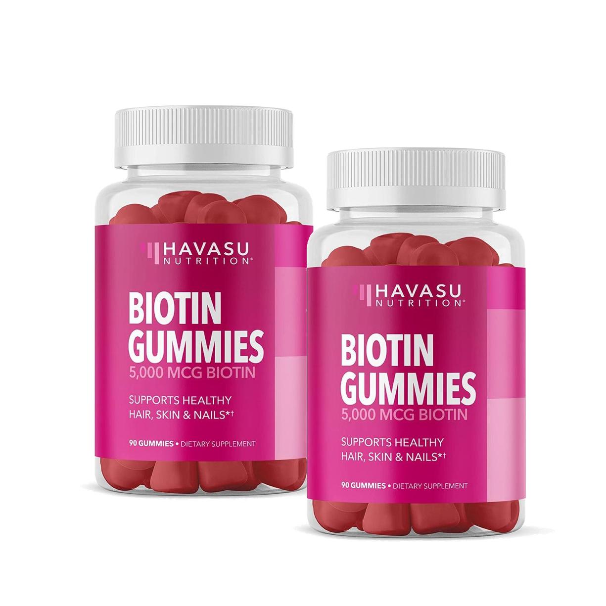 하바수 뉴트리션 <b>비오틴</b> 구미 5000mcg 딸기맛 90정 2개 HAVASU NUTRITION <b>Biotin</b> Gummy