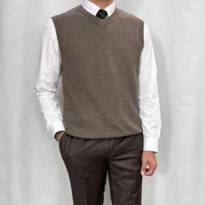 바쏘옴므 FW 캐시미어 브이넥 니트조끼 브라운 Y3WV07