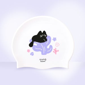 쿠라잉스윔 해초타워 고양이수모 귀여운 보라색 수영모 실리콘