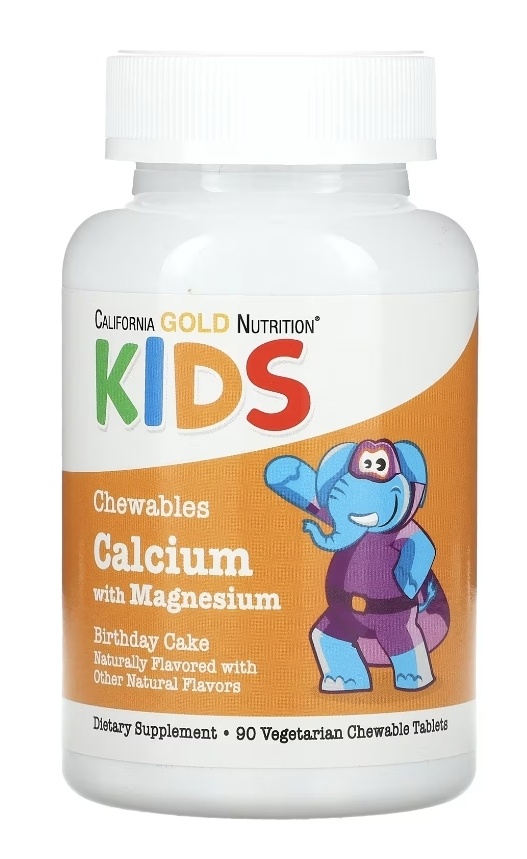 캘리포니아 골드 뉴트리션 <b>어린이용 츄어블 칼슘 플러스 마그네슘</b> 생일케잌맛 90 베지 정