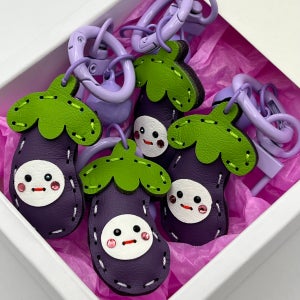 핸드메이드 귀여운 야채키링 가지 가죽 키링 핸드폰 악세사리