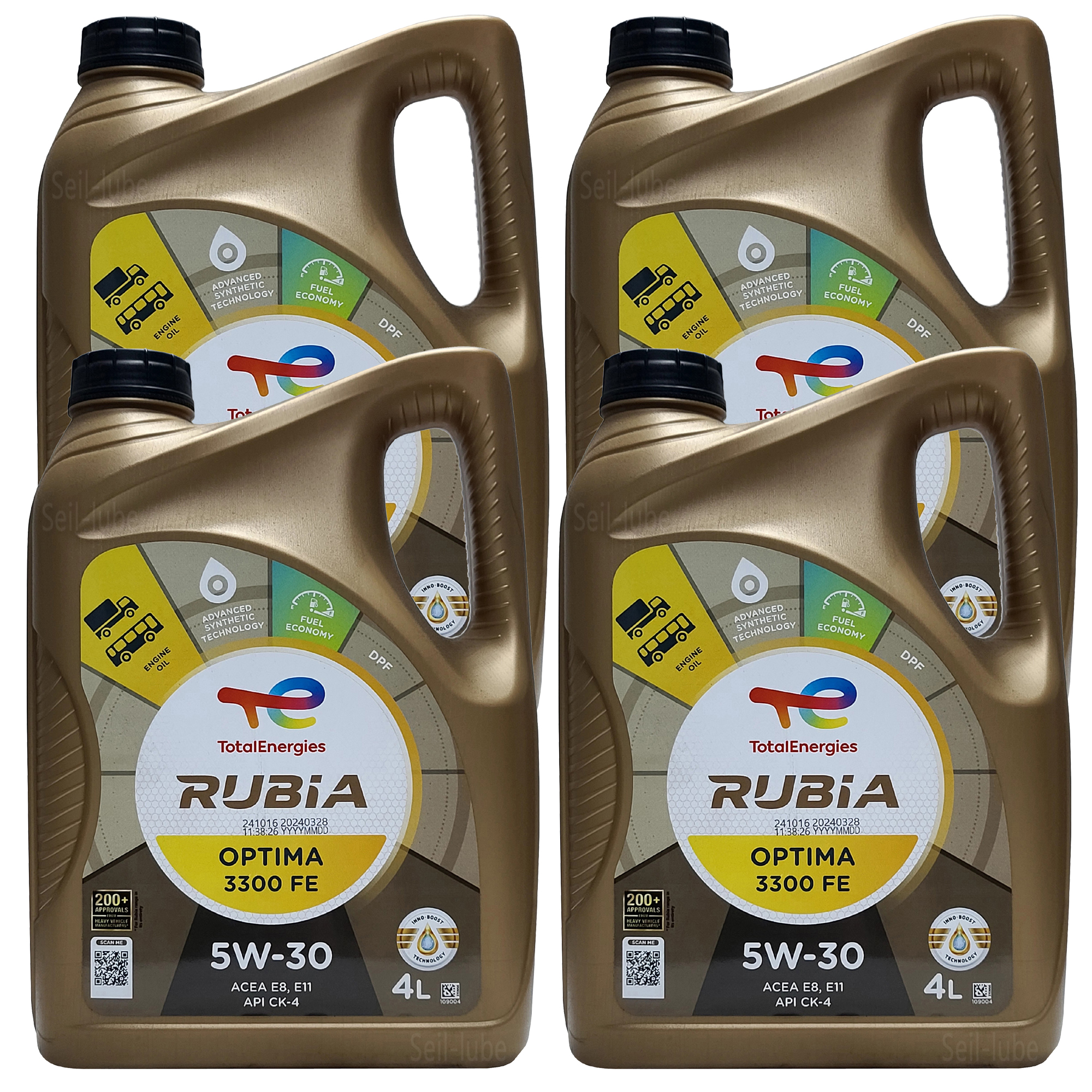 <b>토탈</b> 루비아 옵티마 3300 FE 5W30 4L x 4개 1박스 16L CK-4 E8 상용차 100% 합성 연비절감형 장수명 디젤 엔진오일 (10W40 대체시 연비개선)