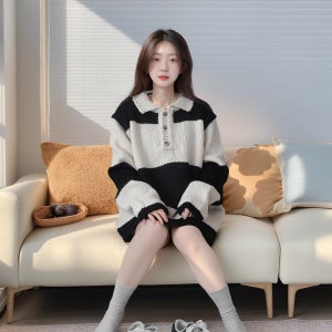 메이 키작녀 루즈핏 겨울 원피스 카라 니트 미니 원피스 3컬러