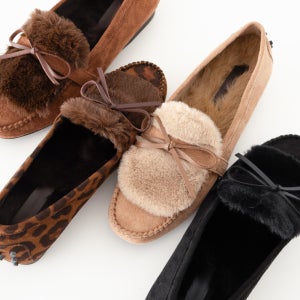 겨울로퍼 드라이빙슈즈 호피 털 스웨이드 여성 기모 리본 (4 컬러)